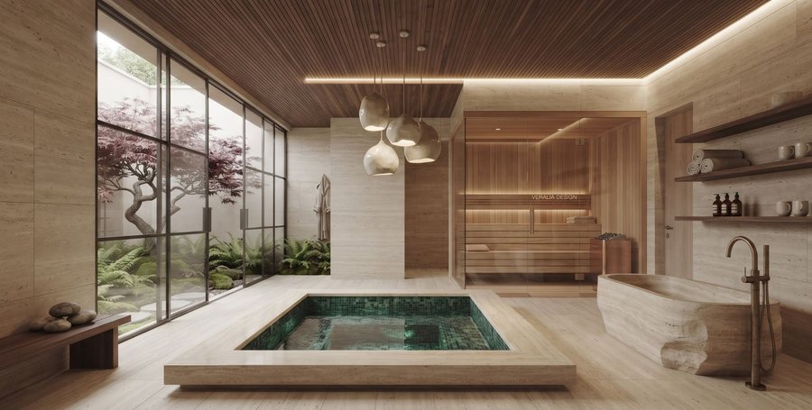 Sauna ve iç avlulu spa alanı